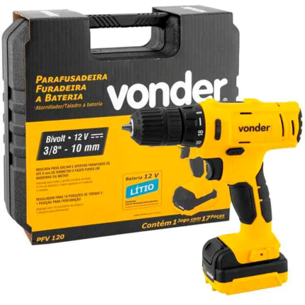 PARAFUSADEIRA/FURADEIRA BATERIA 12V PFV120 BIVOLT  - VONDER